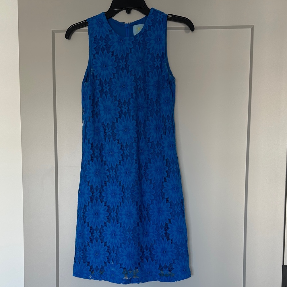 CeCe Vibrant Blue Floral Lace Mini Dress